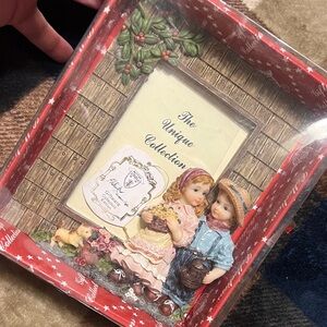 Ceramic Boy & Girl Figurine Picture Frame - Pink, Blue, Brown